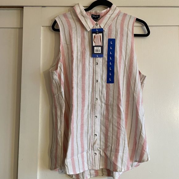 Splendid Stripe Top Women's Large Cream Pink Tan Sleeveless Rayon Button Top New - Picture 12 of 12